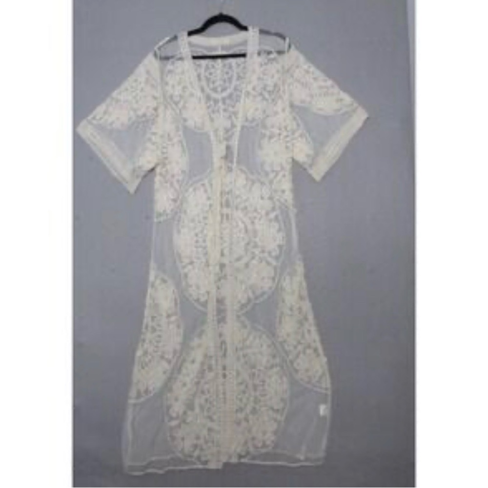 Solitaire Swim Ivory Lace Kimono CoverUp NWT - Picture 4 of 9